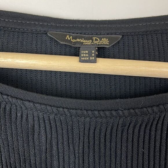 Massimo Dutti Stretch Ribbed Black Faux Wrap/Tie Top - Picture 5 of 10